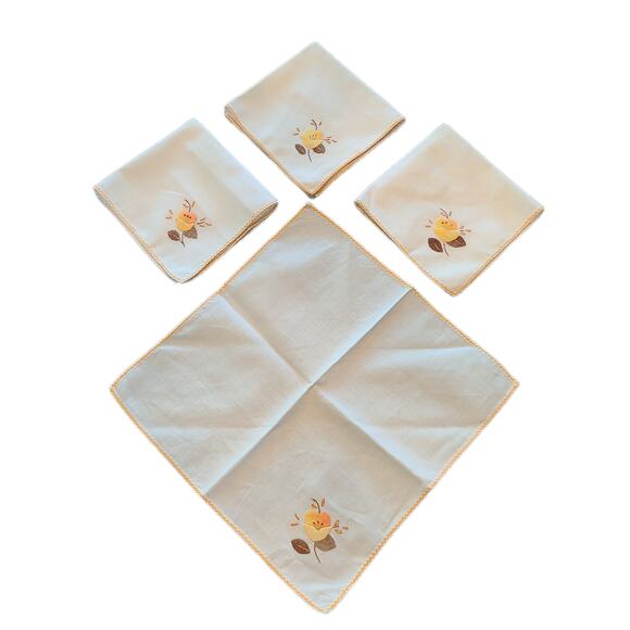 Set of 4 Vintage Hand-Embroidered Floral Table Napkins | 10" Fall Decor - Picture 7 of 9
